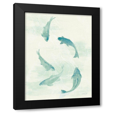 Celadon Koi I Black Modern Wood Framed Art Print with Double Matting by Nai, Danhui