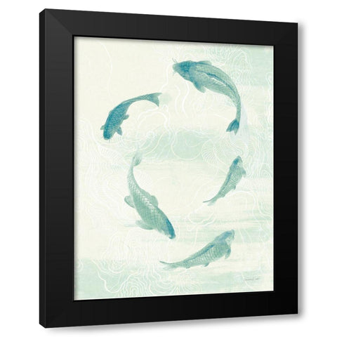 Celadon Koi II Black Modern Wood Framed Art Print with Double Matting by Nai, Danhui