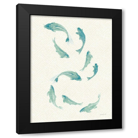 Celadon Koi III Black Modern Wood Framed Art Print with Double Matting by Nai, Danhui