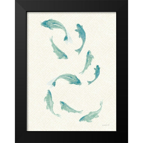 Celadon Koi III Black Modern Wood Framed Art Print by Nai, Danhui