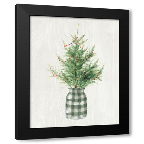 White and Bright Christmas Tree II Plaid Black Modern Wood Framed Art Print by Nai, Danhui