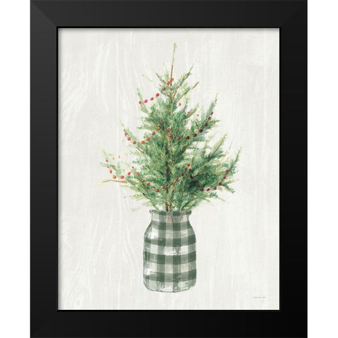 White and Bright Christmas Tree II Plaid Black Modern Wood Framed Art Print by Nai, Danhui