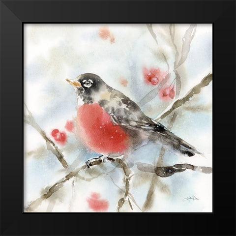 Winter Robin Black Modern Wood Framed Art Print by Pete, Katrina