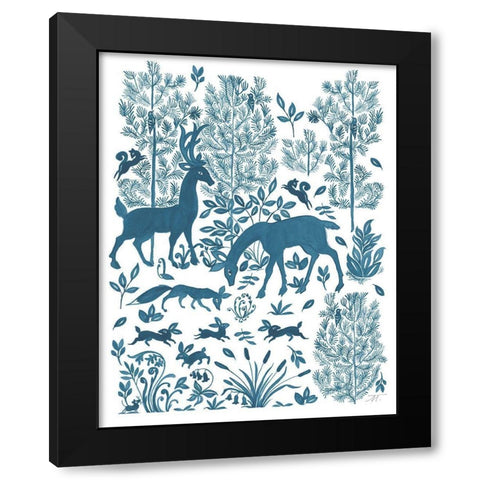 Forest Life Otomi Black Modern Wood Framed Art Print by Thomas, Miranda