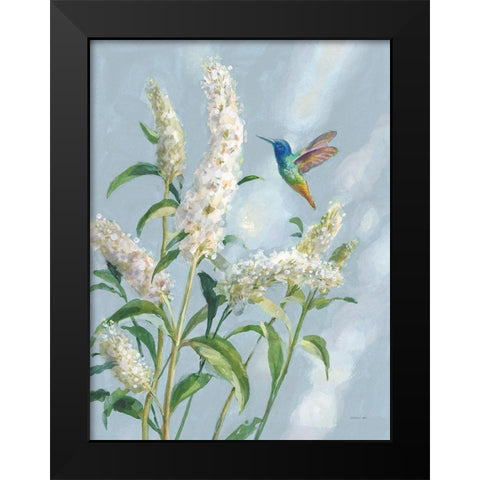 Hummingbird Spring II Soft Blue Black Modern Wood Framed Art Print by Nai, Danhui