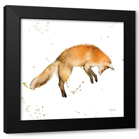 Jumping Fox Black Modern Wood Framed Art Print by Pete, Katrina