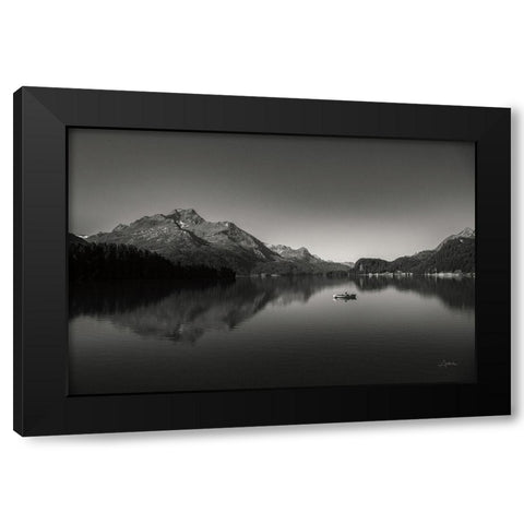 Solo Fishing Black Modern Wood Framed Art Print by Aledanda