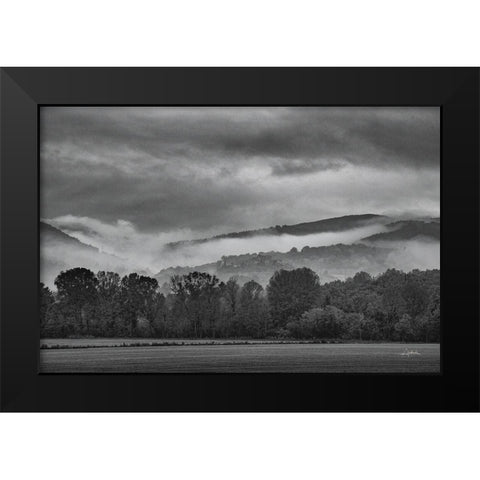 Village in the Fog Black Modern Wood Framed Art Print by Aledanda