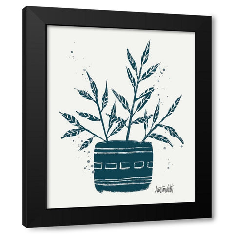 Monochrome Blue Botanical Sketches IX Black Modern Wood Framed Art Print with Double Matting by Tavoletti, Anne