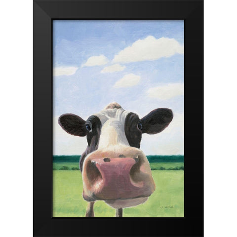 Funny Cow Black Modern Wood Framed Art Print by Wiens, James