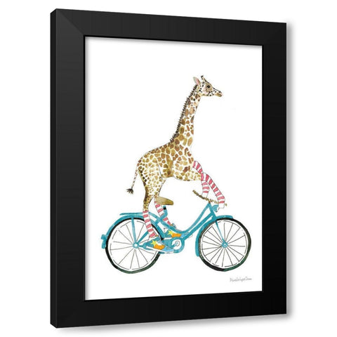 Giraffe Joy Ride I No Balloons Black Modern Wood Framed Art Print by Charro, Mercedes Lopez