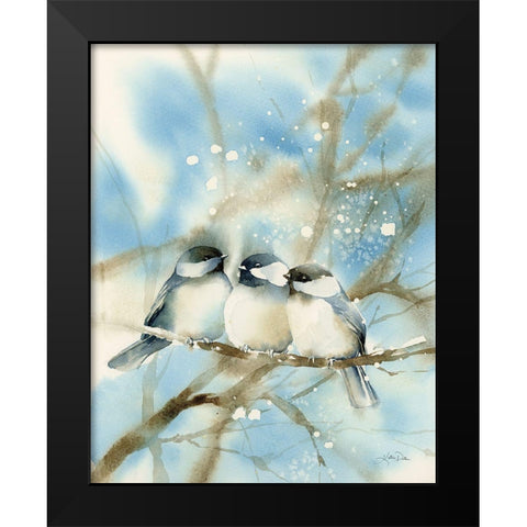 Three Chickadees Black Modern Wood Framed Art Print by Pete, Katrina