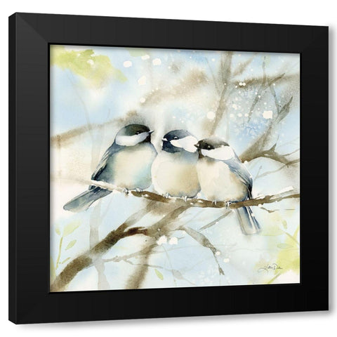 Three Chickadees in Spring Sq Black Modern Wood Framed Art Print with Double Matting by Pete, Katrina