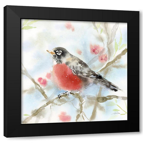 Spring Robin Black Modern Wood Framed Art Print with Double Matting by Pete, Katrina