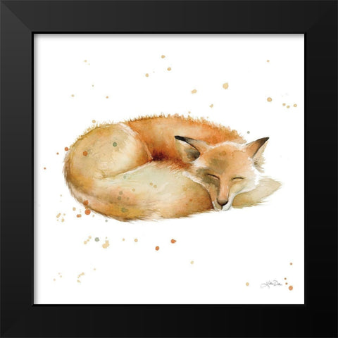 Sleeping Fox Black Modern Wood Framed Art Print by Pete, Katrina
