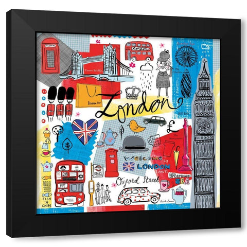 Traveling London Black Modern Wood Framed Art Print by Zaman, Farida