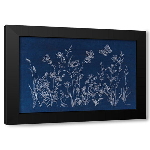 Blue Butterfly Garden Black Modern Wood Framed Art Print with Double Matting by Nai, Danhui