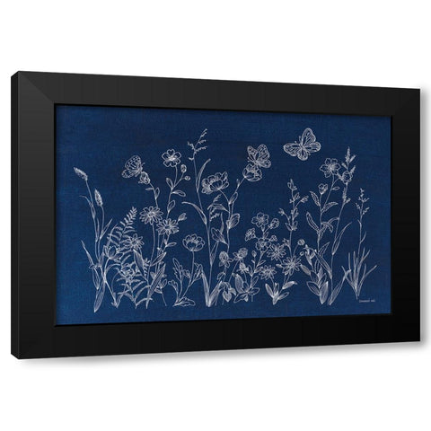 Blue Butterfly Garden Black Modern Wood Framed Art Print by Nai, Danhui