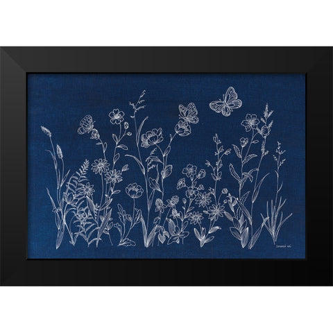 Blue Butterfly Garden Black Modern Wood Framed Art Print by Nai, Danhui