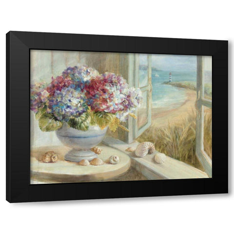 Coastal Hydrangea Black Modern Wood Framed Art Print by Nai, Danhui