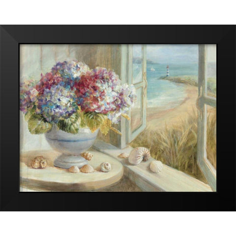 Coastal Hydrangea Black Modern Wood Framed Art Print by Nai, Danhui