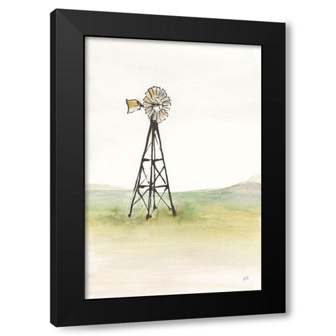 Windmill Landscape I Black Modern Wood Framed Art Print with Double Matting by Paschke, Chris