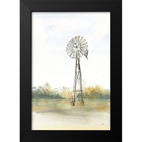 Windmill Landscape II Black Modern Wood Framed Art Print by Paschke, Chris