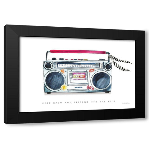 Boombox Love Black Modern Wood Framed Art Print by Charro, Mercedes Lopez
