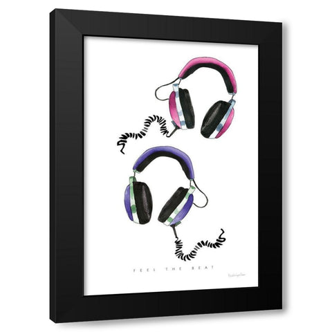 Headphones Love Black Modern Wood Framed Art Print by Charro, Mercedes Lopez