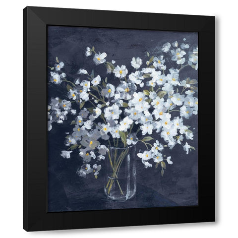 Fresh White Bouquet Indigo Crop Black Modern Wood Framed Art Print with Double Matting by Nai, Danhui