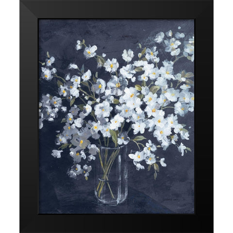 Fresh White Bouquet Indigo Crop Black Modern Wood Framed Art Print by Nai, Danhui