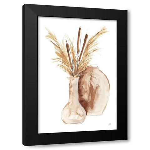Earthy Vase Cattails Black Modern Wood Framed Art Print with Double Matting by Paschke, Chris