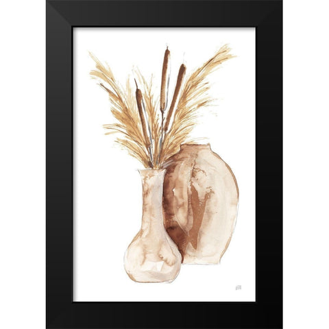 Earthy Vase Cattails Black Modern Wood Framed Art Print by Paschke, Chris