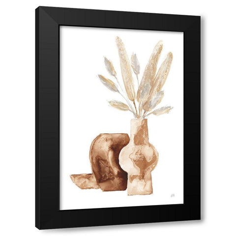Earthy Vase Gray Bunny Tail Black Modern Wood Framed Art Print with Double Matting by Paschke, Chris