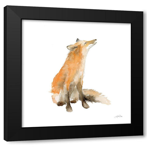 Dreaming Fox on White Black Modern Wood Framed Art Print by Pete, Katrina