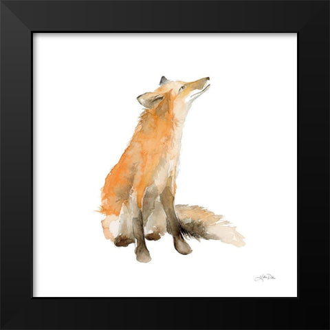 Dreaming Fox on White Black Modern Wood Framed Art Print by Pete, Katrina