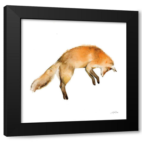 Jumping Fox on White Black Modern Wood Framed Art Print with Double Matting by Pete, Katrina