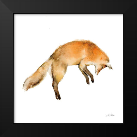 Jumping Fox on White Black Modern Wood Framed Art Print by Pete, Katrina