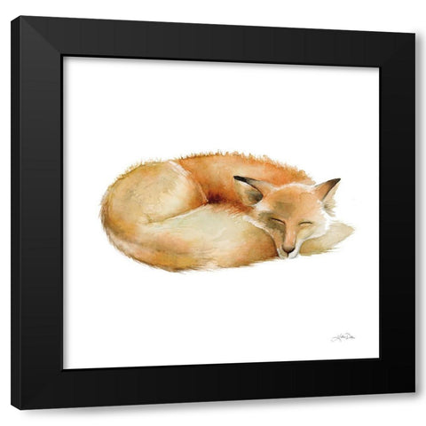 Sleeping Fox on White Black Modern Wood Framed Art Print with Double Matting by Pete, Katrina