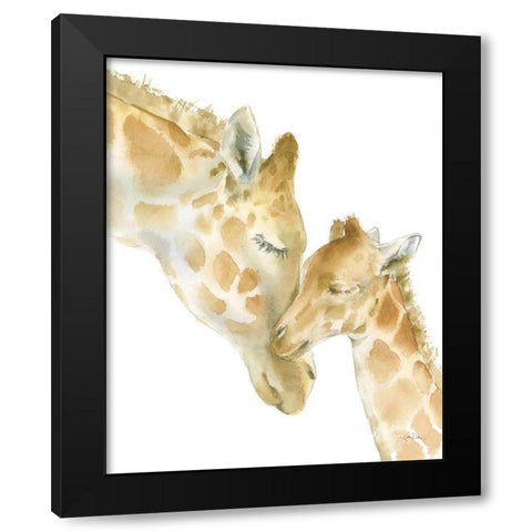 Giraffe Love on White Black Modern Wood Framed Art Print by Pete, Katrina