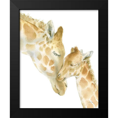 Giraffe Love on White Black Modern Wood Framed Art Print by Pete, Katrina