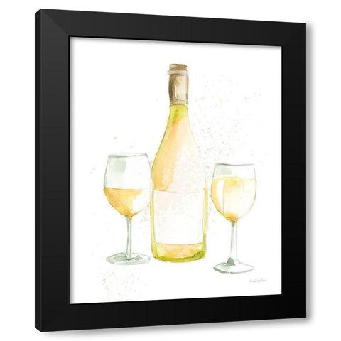Pop the Cork II White Wine Black Modern Wood Framed Art Print with Double Matting by Charro, Mercedes Lopez