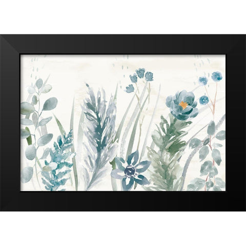 Boho Garden I No Butterflies Blue Black Modern Wood Framed Art Print by June, Dina