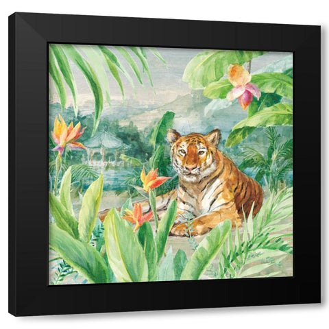 Lounging Tiger Black Modern Wood Framed Art Print with Double Matting by Nai, Danhui