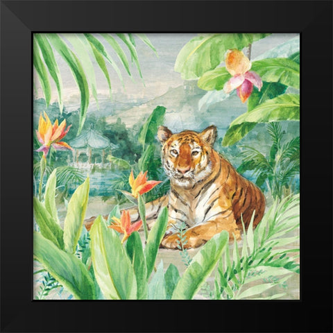 Lounging Tiger Black Modern Wood Framed Art Print by Nai, Danhui