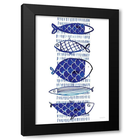 Blue Fish I Black Modern Wood Framed Art Print with Double Matting by Charro, Mercedes Lopez
