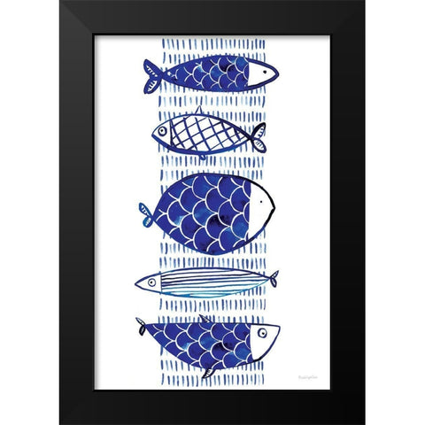 Blue Fish I Black Modern Wood Framed Art Print by Charro, Mercedes Lopez