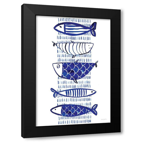 Blue Fish II Black Modern Wood Framed Art Print with Double Matting by Charro, Mercedes Lopez