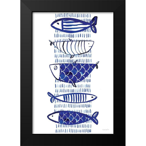 Blue Fish II Black Modern Wood Framed Art Print by Charro, Mercedes Lopez