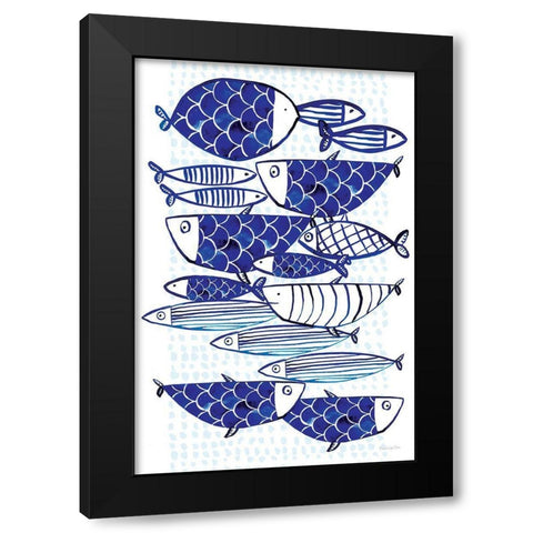 Blue Fish III Black Modern Wood Framed Art Print by Charro, Mercedes Lopez